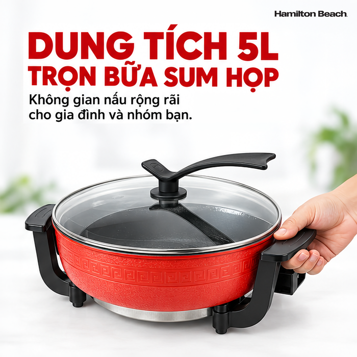 Nồi Lẩu Điện 2 Ngăn Hamilton Beach 5 L – Hai Ngăn Tiện Lợi