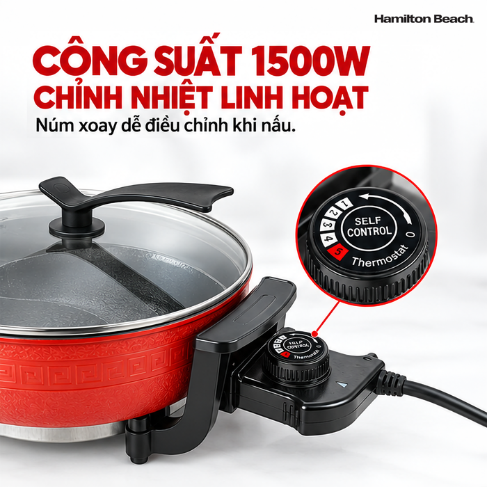 Nồi Lẩu Điện 2 Ngăn Hamilton Beach 5 L – Hai Ngăn Tiện Lợi
