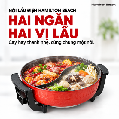 Nồi Lẩu Điện 2 Ngăn Hamilton Beach 5 L – Hai Ngăn Tiện Lợi