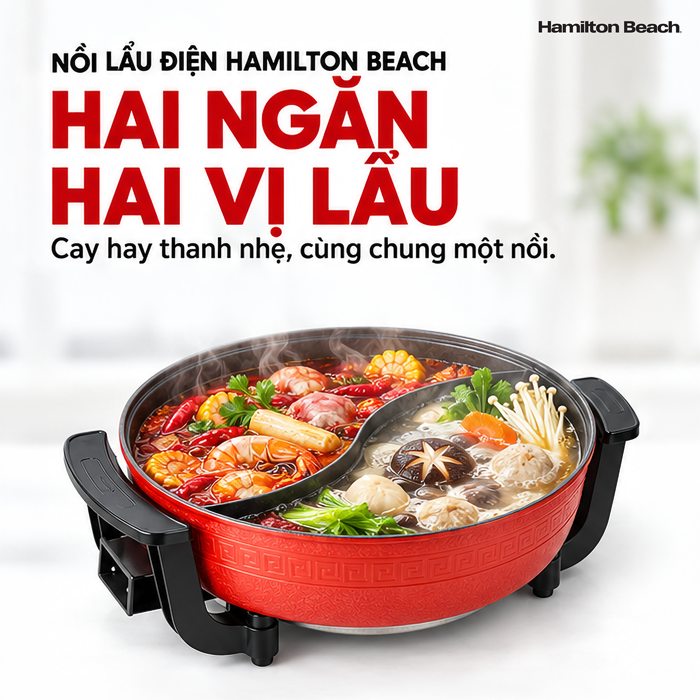 Nồi Lẩu Điện 2 Ngăn Hamilton Beach 5 L – Hai Ngăn Tiện Lợi