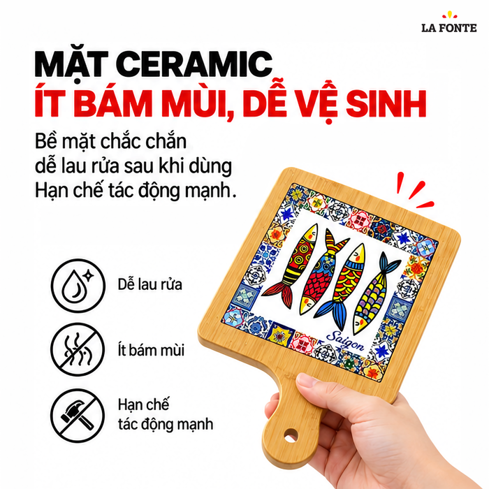 Thớt Tre Ceramic La Fonte Ngư Phúc 18.5 x 28.5 cm – Hai Mặt Tre Ceramic, Đa Năng