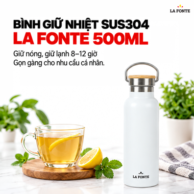 Bình Giữ Nhiệt SUS304 La Fonte 500 ml Màu Trắng – Giữ Nhiệt 8 - 12 Giờ