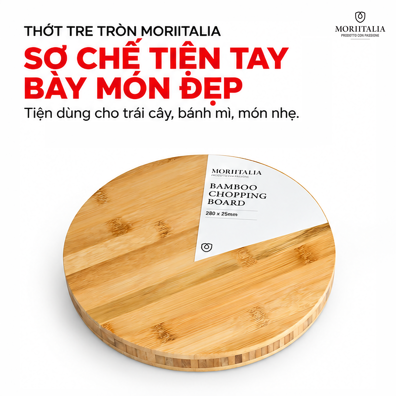 Thớt Tre Tròn Moriitalia 28 x 2.5 cm – Bề Mặt Rộng, Dày Chắc