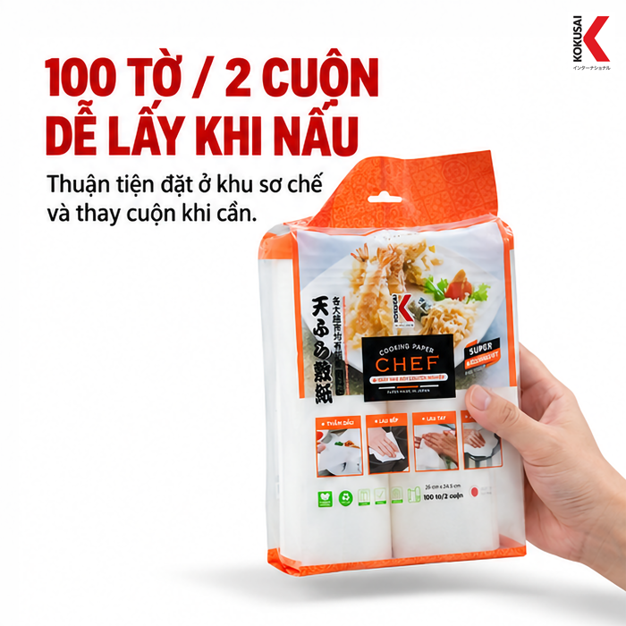 Giấy Nhà Bếp Kokusai 26 x 24.5 cm, 2 Cuộn – Thấm Hút Và Lau Dọn Tiện Lợi