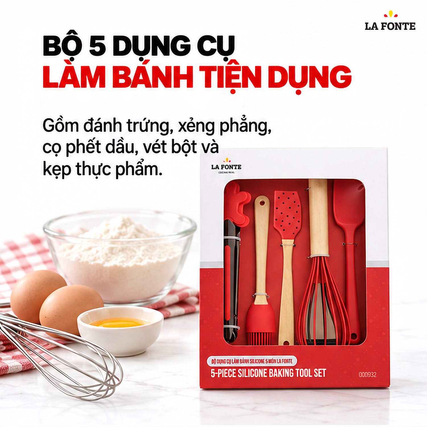 Bộ Dụng Cụ Làm Bánh Silicone La Fonte 5 Món – Đánh, Phết Và Kẹp Thực Phẩm