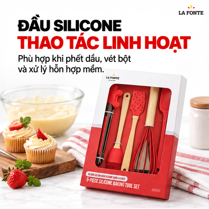 Bộ Dụng Cụ Làm Bánh Silicone La Fonte 5 Món – Đánh, Phết Và Kẹp Thực Phẩm