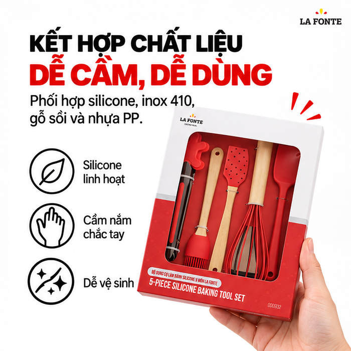 Bộ Dụng Cụ Làm Bánh Silicone La Fonte 5 Món – Đánh, Phết Và Kẹp Thực Phẩm