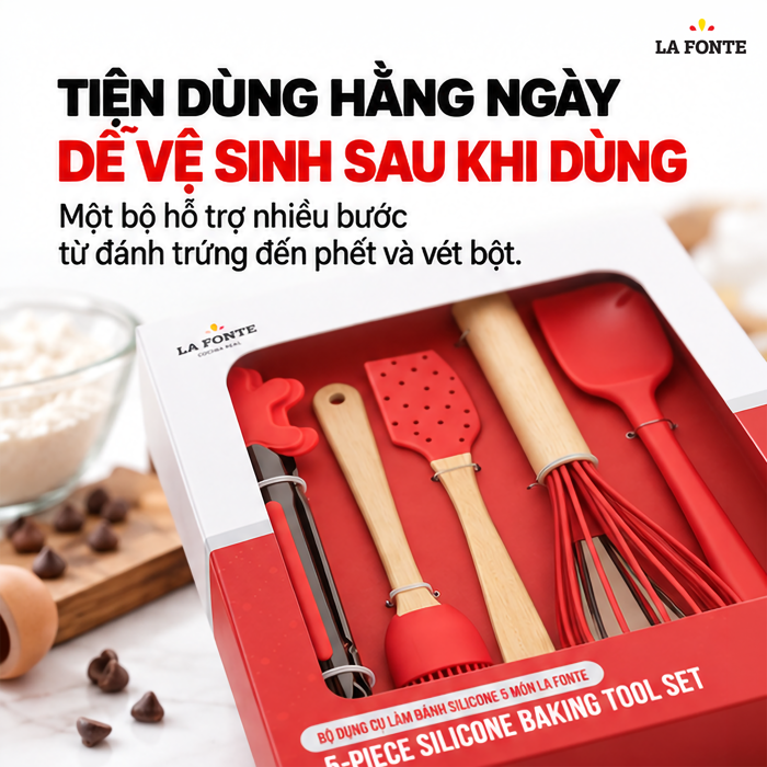Bộ Dụng Cụ Làm Bánh Silicone La Fonte 5 Món – Đánh, Phết Và Kẹp Thực Phẩm