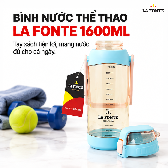 Bình Nước Thể Thao La Fonte 1600 ml Màu Hồng – Tiện Mang Theo Đồ Uống