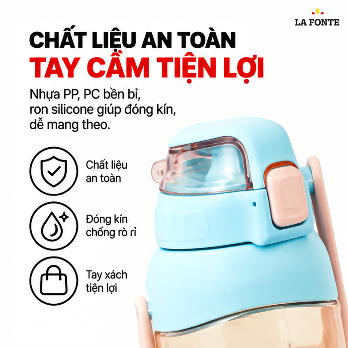 Bình Nước Thể Thao La Fonte 1600 ml Màu Hồng – Tiện Mang Theo Đồ Uống