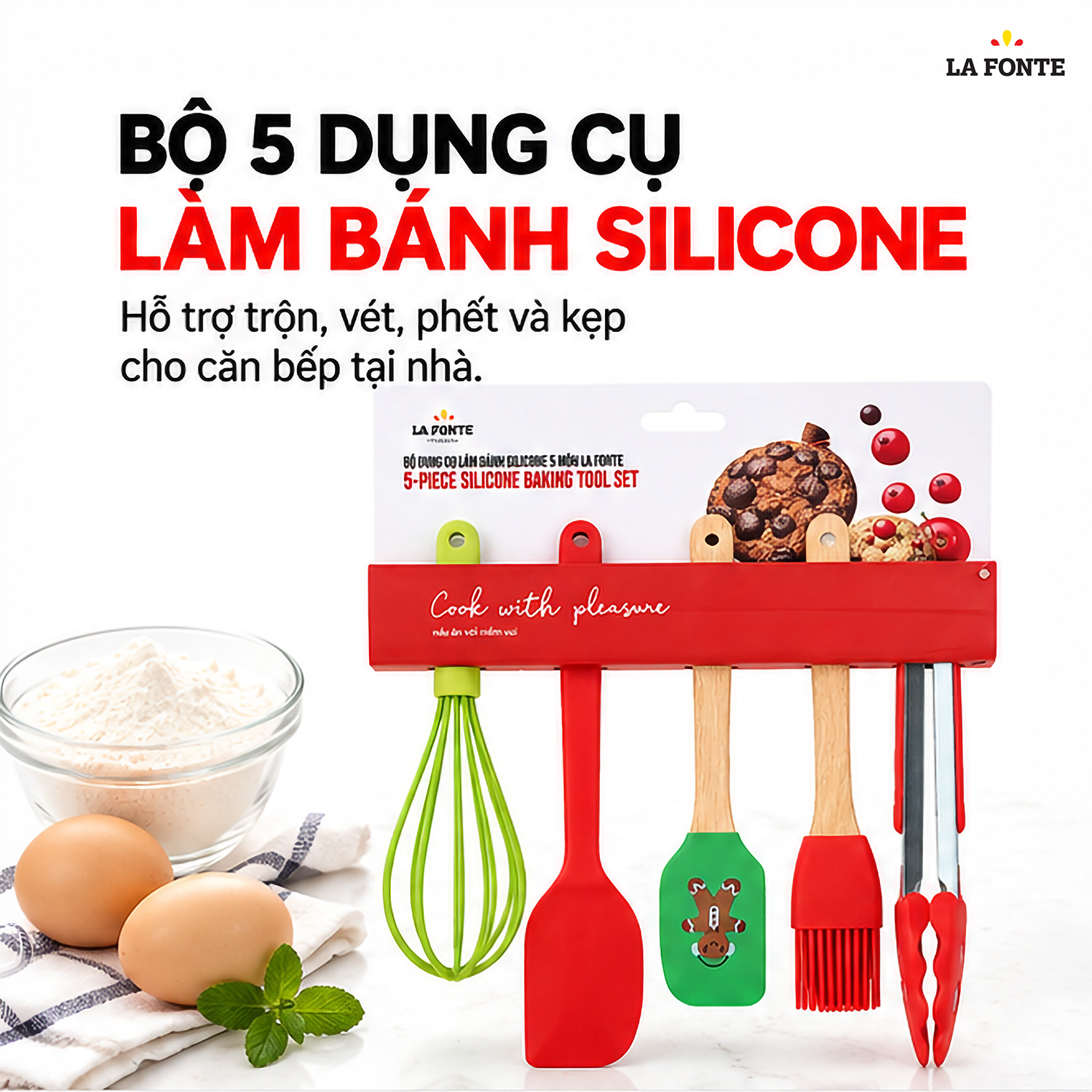 Bộ Dụng Cụ Làm Bánh Silicone La Fonte 5 Món – Trộn, Đánh, Phết Trong Một Bộ