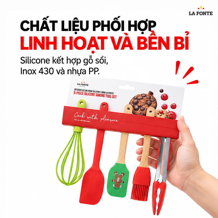 Bộ Dụng Cụ Làm Bánh Silicone La Fonte 5 Món – Trộn, Đánh, Phết Trong Một Bộ