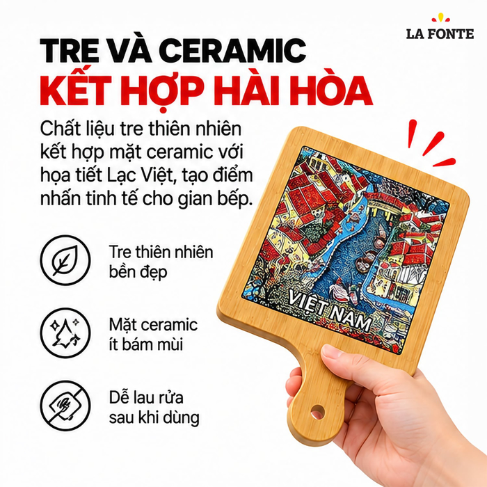 Thớt Tre Ceramic La Fonte Lạc Việt 18.5 x 28.5 cm – Hai Mặt Tre Ceramic, Dễ Vệ Sinh