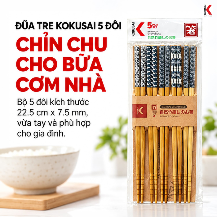 Đũa Tre Kokusai Vỉ 5 Đôi – Tiện Dùng Trong Bữa Ăn