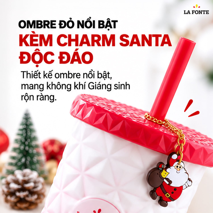 Ly Giữ Nhiệt Ombre Kèm Charm Santa Inox 304 La Fonte 890 ml Màu Đỏ Phối Trắng – Kèm Ống Hút Tiện Dụng