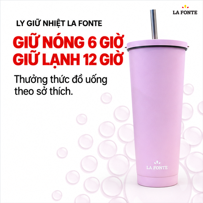 Ly Giữ Nhiệt Kèm Ống Hút Inox 304 La Fonte 710 ml Màu Hồng – Kèm Ống Hút Tiện Dụng