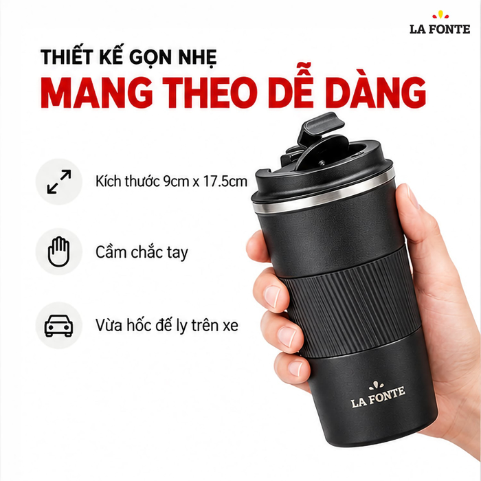 Ly Giữ Nhiệt La Fonte 510 ml Màu Đen – Giữ Nóng Lạnh Tiện Lợi