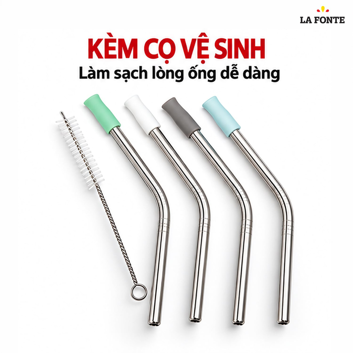 Bộ 4 Ống Hút Inox Kèm Cọ La Fonte – Tiện Dùng Khi Uống