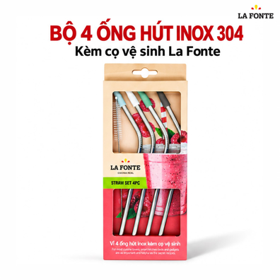 Bộ 4 Ống Hút Inox Kèm Cọ La Fonte – Tiện Dùng Khi Uống