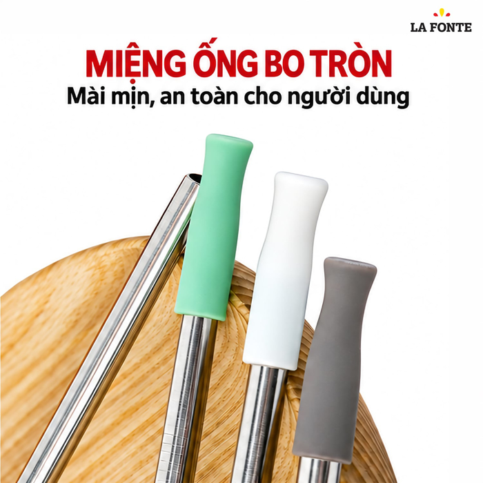 Bộ 4 Ống Hút Inox Kèm Cọ La Fonte – Tiện Dùng Khi Uống