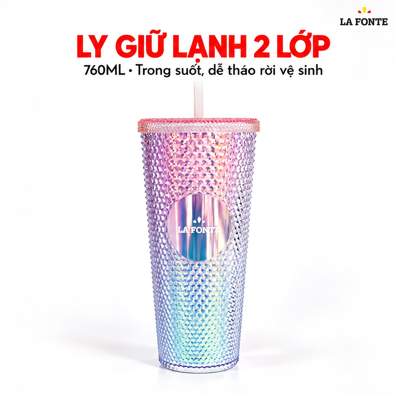 Ly Nhựa 2 Lớp Kèm Ống Hút La Fonte 760 ml – Kèm Ống Hút Tiện Dụng