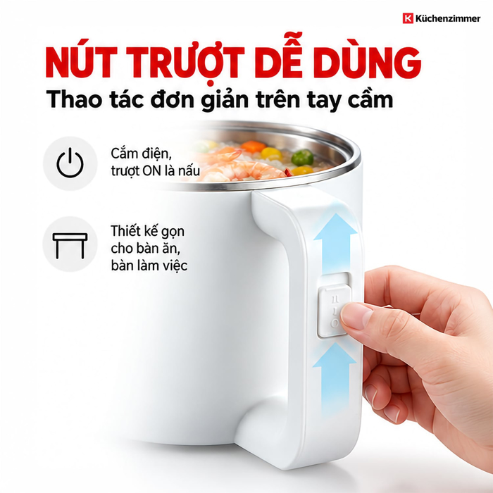 Nồi Lẩu Điện Đa Năng Kuchenzimmer 800 ml, Màu Trắng – Nhỏ Gọn Đa Năng