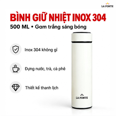 Bình Giữ Nhiệt La Fonte 500 ml Màu Trắng – Quai Xách Tiện Mang Theo