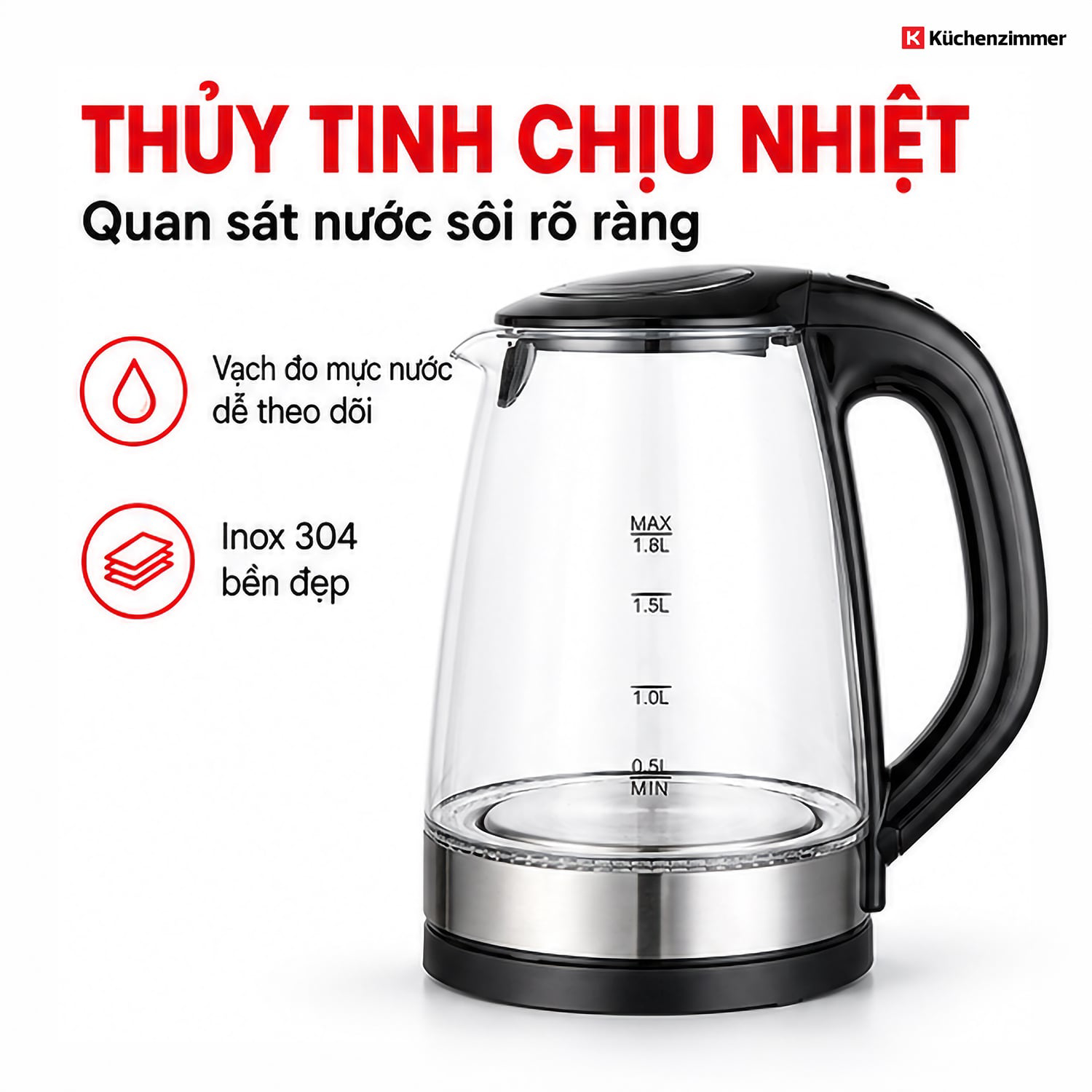 Ấm Đun Nước Kuchenzimmer 1.8 L – Dẫn Nhiệt Nhanh