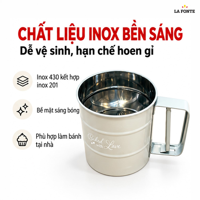 Cốc Rây Bột Cầm Tay 430 Inox La Fonte – Bền Bỉ Chống Gỉ