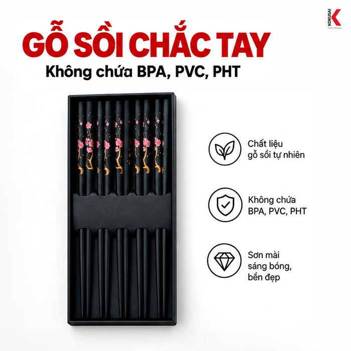 Đũa Gỗ Kokusai Vỉ 5 Đôi – Tiện Dùng Trong Bữa Ăn