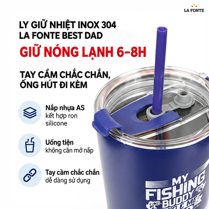Ly Giữ Nhiệt Best Dad La Fonte Có Tay Cầm 1200 ml Màu Xanh Dương – Tay Cầm Kèm Ống Hút