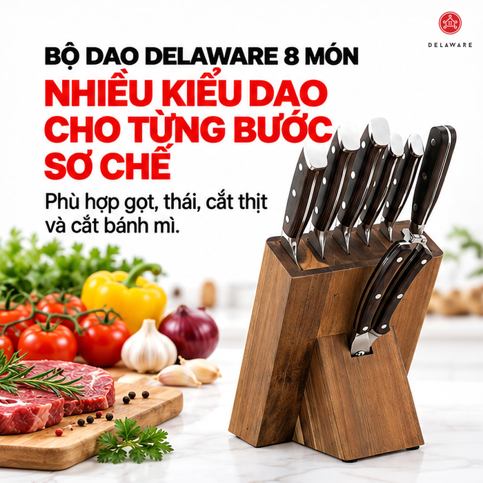 Bộ Dao Delaware 8 Món – Thép Không Gỉ, Độ Bền Cao