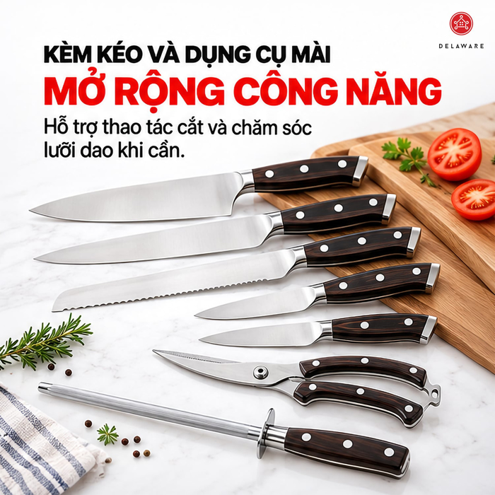Bộ Dao Delaware 8 Món – Thép Không Gỉ, Độ Bền Cao
