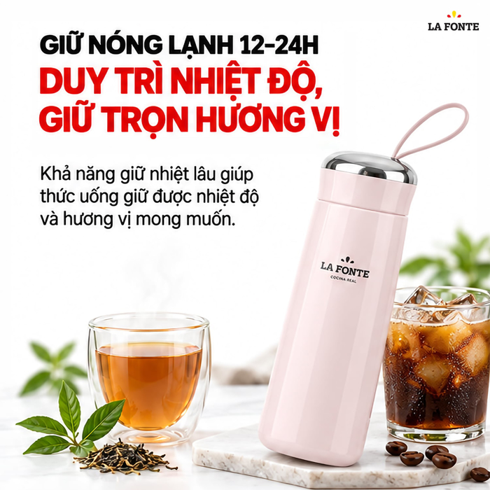Bình Giữ Nhiệt La Fonte 400 ml Màu Hồng – Giữ Nóng Lạnh Tiện Lợi