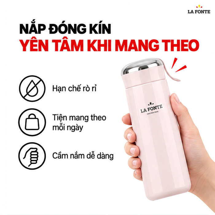 Bình Giữ Nhiệt La Fonte 400 ml Màu Hồng – Giữ Nóng Lạnh Tiện Lợi