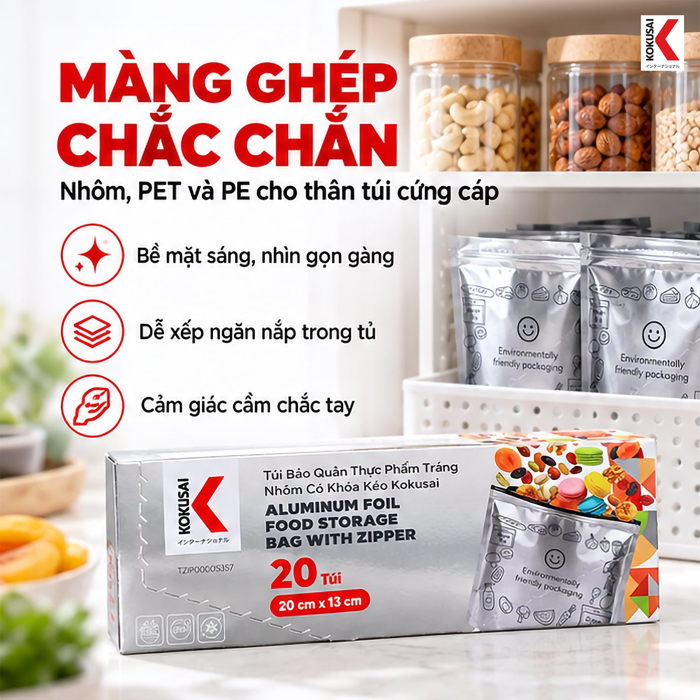 Túi Bảo Quản Thực Phẩm Tráng Nhôm Kokusai 20 x 13 cm – Khóa Zip Tiện Đóng Mở