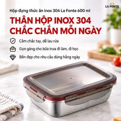 Hộp Đựng Thức Ăn Inox La Fonte 600 ml – Kèm Nắp Đậy