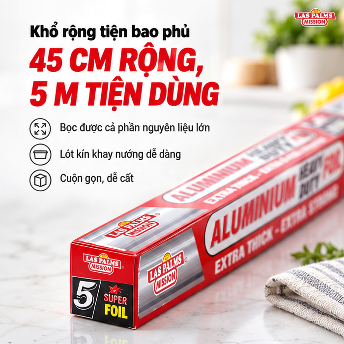Màng Nhôm Thực Phẩm Las Palms 45 cm x 5 m – Dễ Tạo Hình Khi Bọc Gói