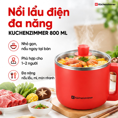 Nồi Lẩu Điện Đa Năng Kuchenzimmer 800 ml, Màu Đỏ – Nhỏ Gọn Đa Năng