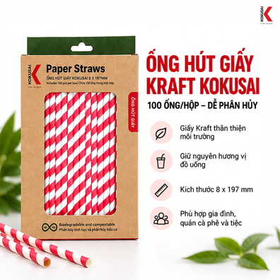 Ống Hút Giấy Kokusai 100 Ống – Tiện Dùng Cho Đồ Uống