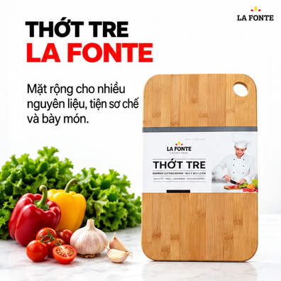 Thớt Tre La Fonte 45.5 x 30 x 1.3 cm – Tre Tự Nhiên, Bền Chắc