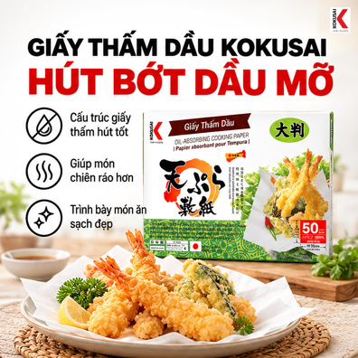 Giấy Thấm Dầu Kokusai Tempura 19.5 x 22 cm, 50 Tờ – Hút Bớt Dầu Mỡ Sau Chế Biến