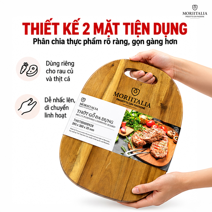 Thớt Gỗ Đa Dụng Moriitalia 360 x 265 x 20 mm – Bề Mặt Chắc Chắn