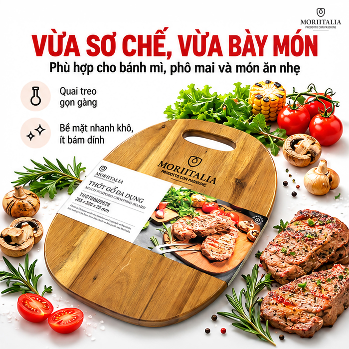 Thớt Gỗ Đa Dụng Moriitalia 360 x 265 x 20 mm – Bề Mặt Chắc Chắn