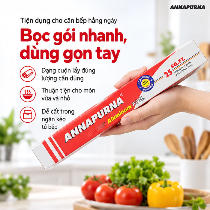 Màng Nhôm Thực Phẩm Annapurna 30 cm x 7 m – Dễ Tạo Hình Khi Bọc Gói