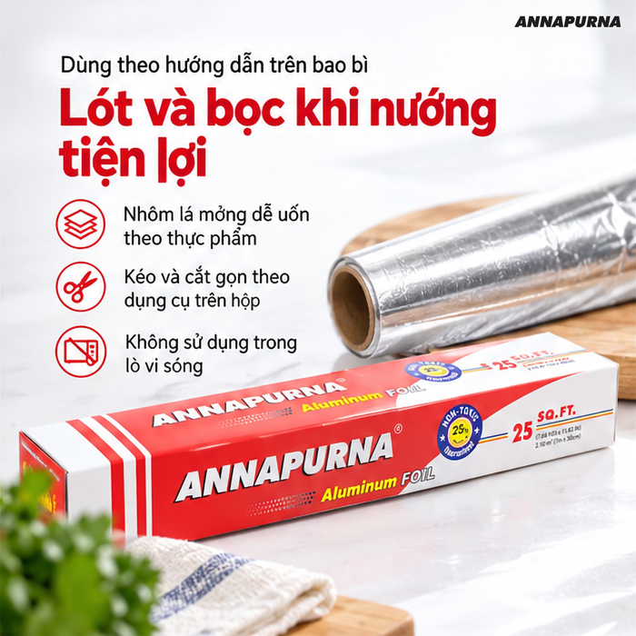 Màng Nhôm Thực Phẩm Annapurna 30 cm x 7 m – Dễ Tạo Hình Khi Bọc Gói