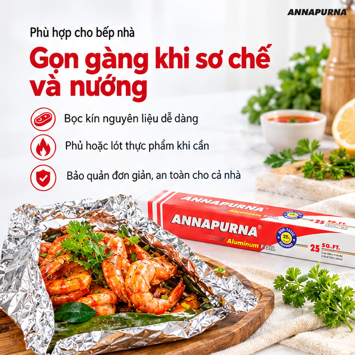 Màng Nhôm Thực Phẩm Annapurna 30 cm x 7 m – Dễ Tạo Hình Khi Bọc Gói
