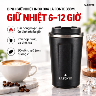 Bình Giữ Nhiệt La Fonte 380 ml Màu Đen – Giữ Nhiệt 6-12 Giờ