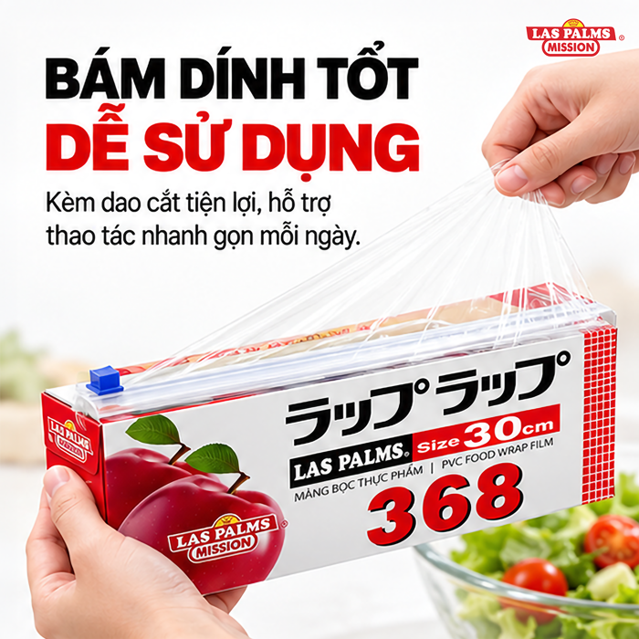 Màng Bọc Thực Phẩm Las Palms 368 Khổ 30 cm – Kèm Dao Cắt Nhựa
