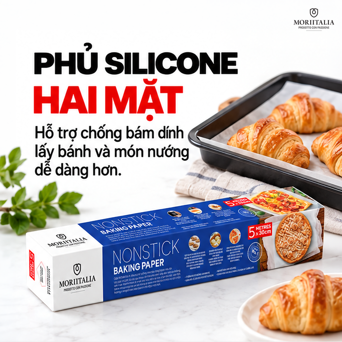Giấy Chống Dính Moriitalia 30 cm x 5 m (Bao Bì Mới) – Hạn Chế Thức Ăn Bám Khay